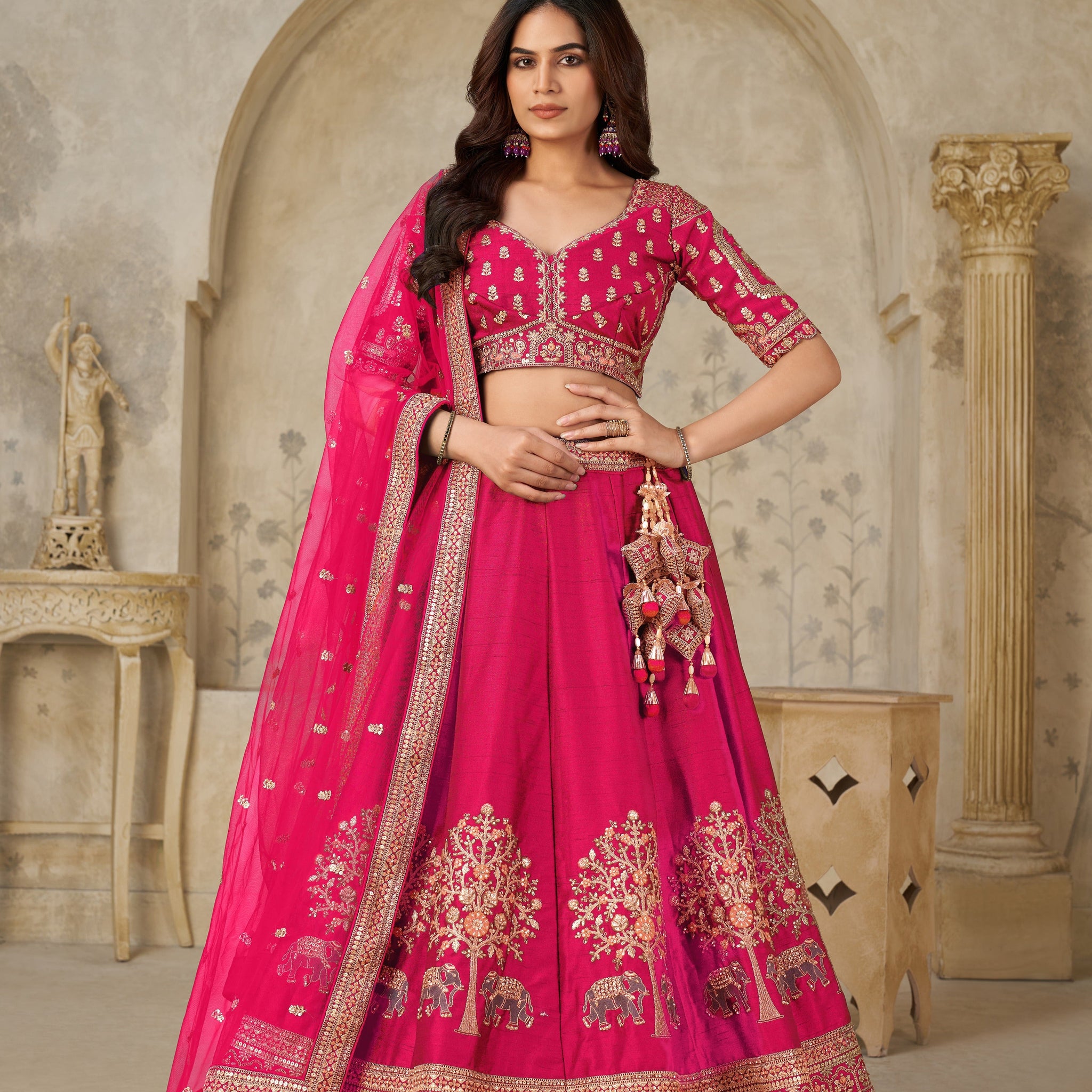 HOT PINK BRIDAL ENSEMBLE WITH INTRICATE ELEPHANT MOTIFS – ROYAL HERITAGE LOOK
