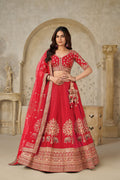RED BRIDAL ENSEMBLE WITH ELEGANT ELEPHANT MOTIFS – ROYAL WEDDING WEAR