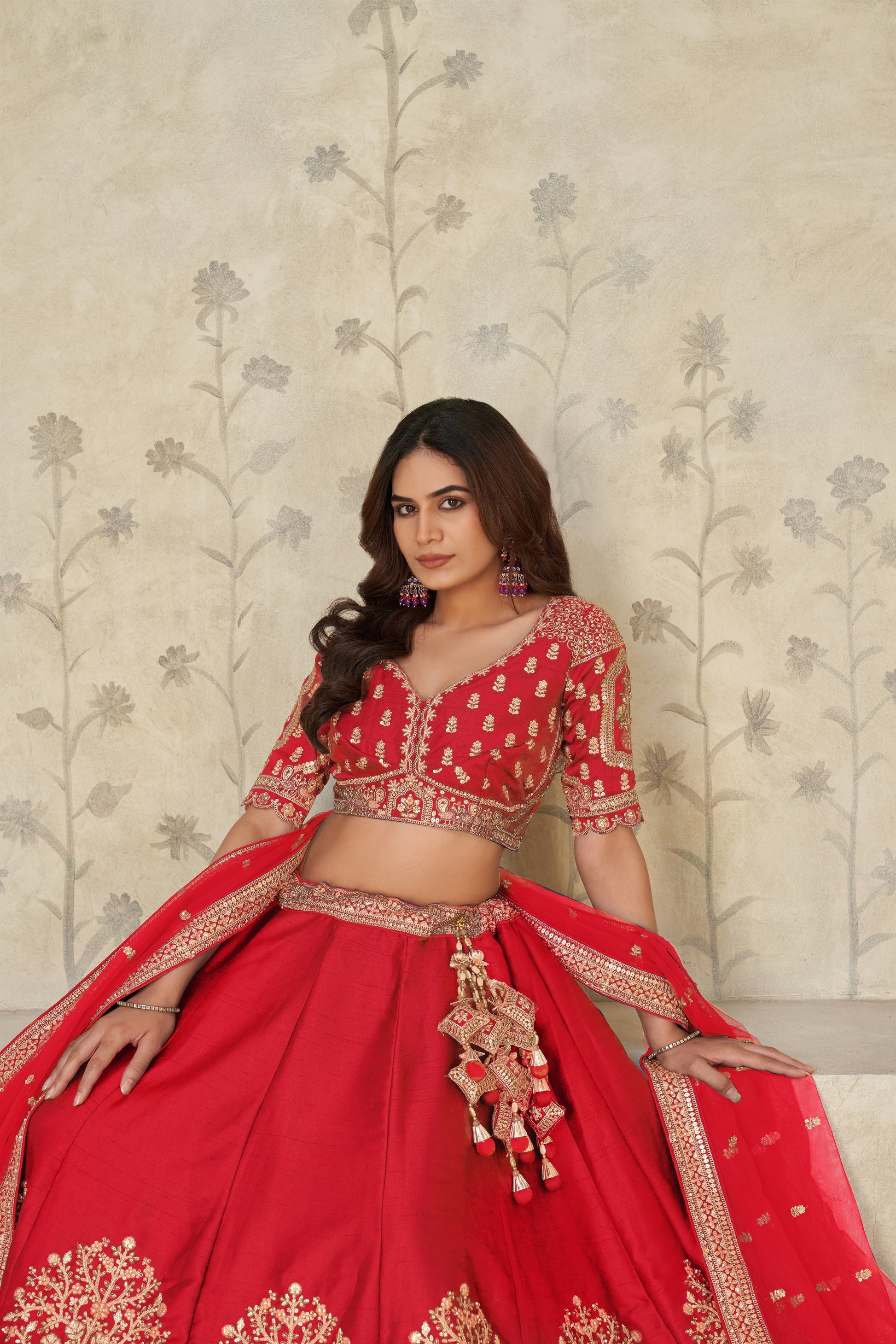RED BRIDAL ENSEMBLE WITH ELEGANT ELEPHANT MOTIFS – ROYAL WEDDING WEAR