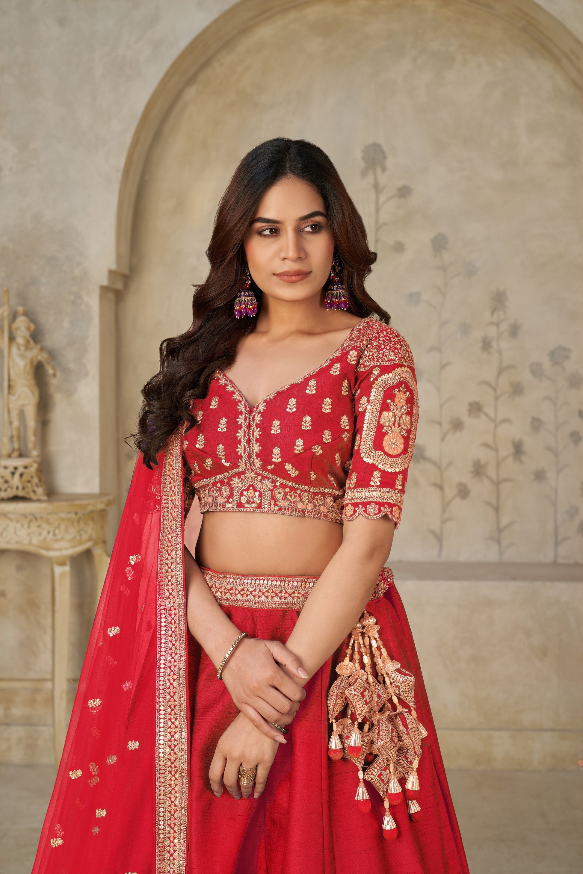 RED BRIDAL ENSEMBLE WITH ELEGANT ELEPHANT MOTIFS – ROYAL WEDDING WEAR