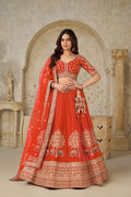 TRENDY RUST WEDDING LEHENGA WITH INTRICATE ELEPHANT MOTIFS