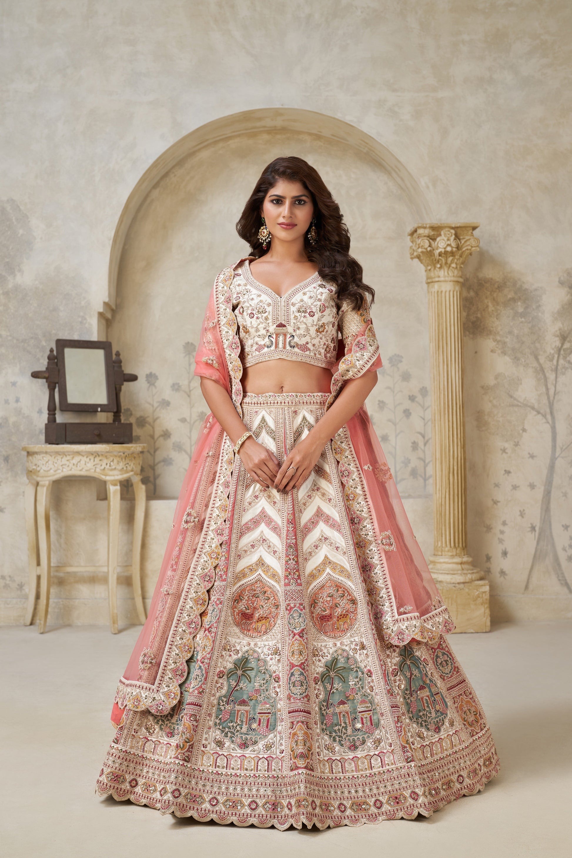 DESIGNER LEHENGA WITH PAISLEY MOTIFS & WHITE DORI WORK – FESTIVE & BRIDAL WEAR