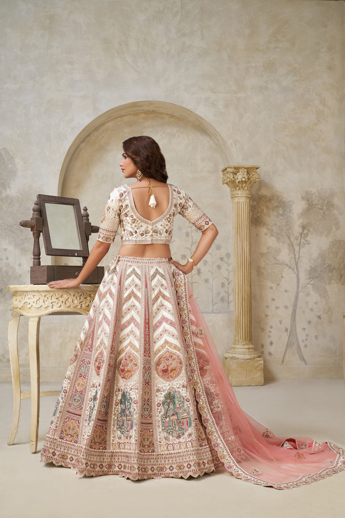 DESIGNER LEHENGA WITH PAISLEY MOTIFS & WHITE DORI WORK – FESTIVE & BRIDAL WEAR
