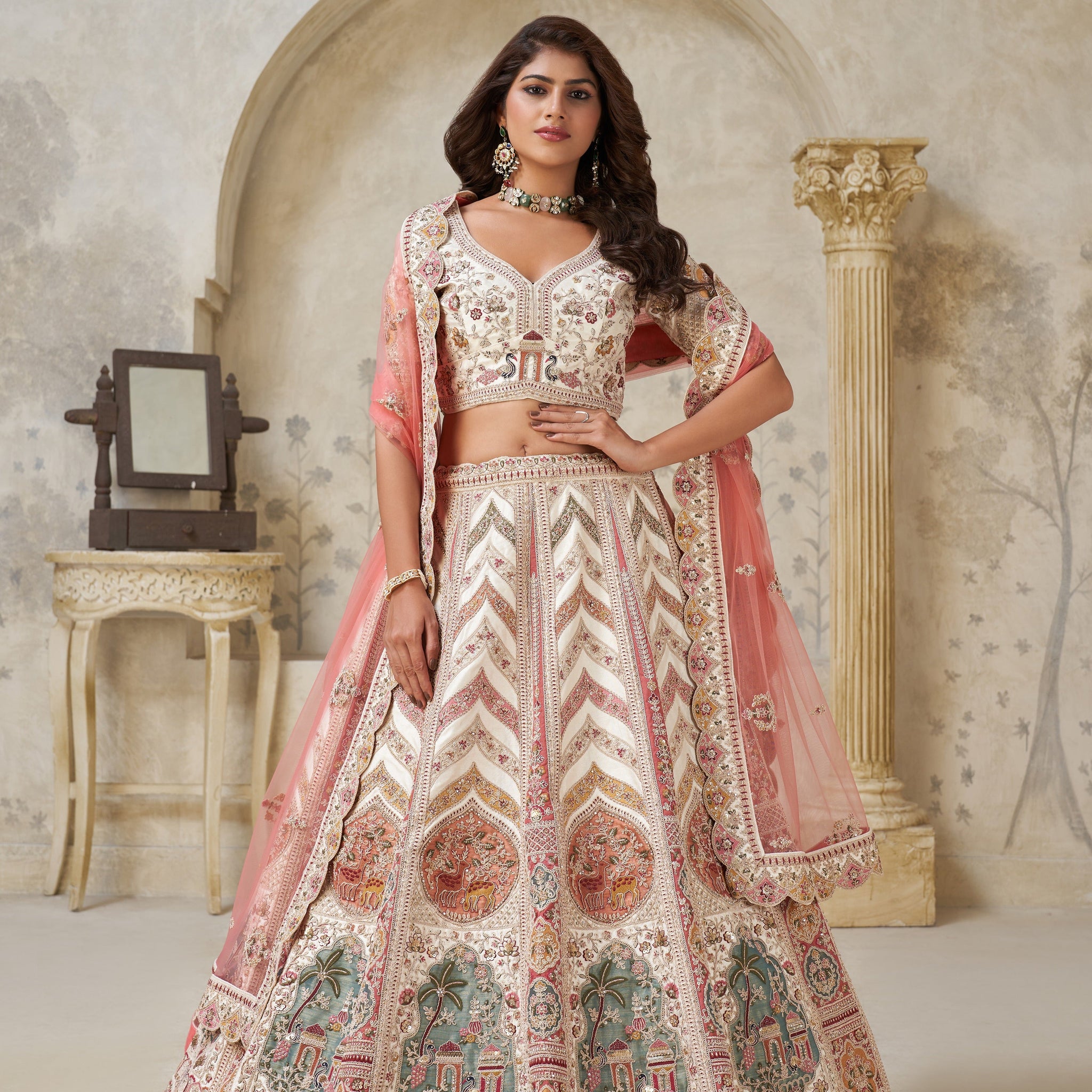 DESIGNER LEHENGA WITH PAISLEY MOTIFS & WHITE DORI WORK – FESTIVE & BRIDAL WEAR