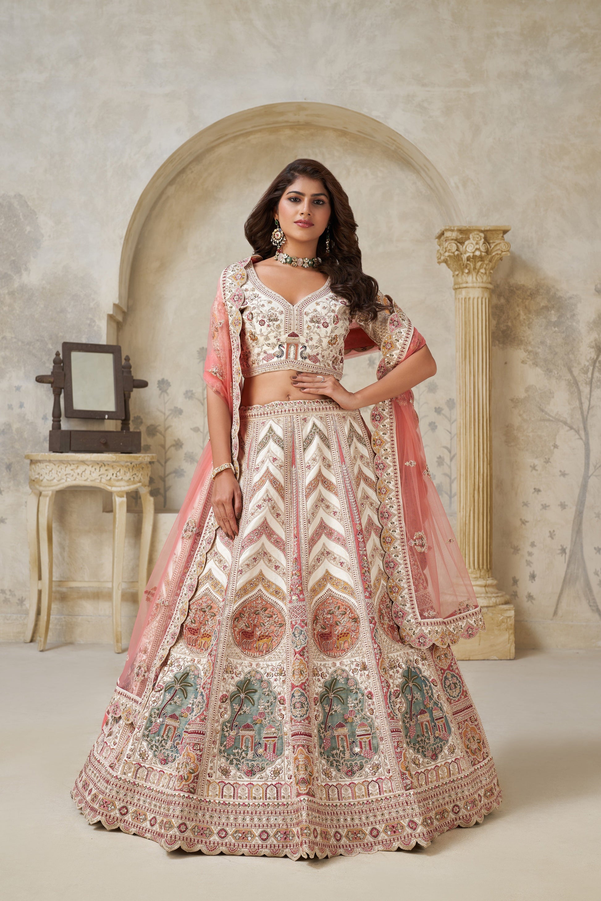 DESIGNER LEHENGA WITH PAISLEY MOTIFS & WHITE DORI WORK – FESTIVE & BRIDAL WEAR