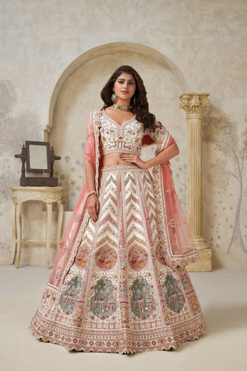 DESIGNER LEHENGA WITH PAISLEY MOTIFS & WHITE DORI WORK – FESTIVE & BRIDAL WEAR