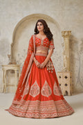 PREMIUM RUST LEHENGA WITH ELEGANT LEAF MOTIF WORK