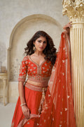 PREMIUM RUST LEHENGA WITH ELEGANT LEAF MOTIF WORK