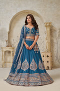 TEAL BLUE ELEGANT WEDDING LEHENGA WITH INTRICATE ZARI WORK