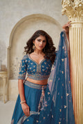 TEAL BLUE ELEGANT WEDDING LEHENGA WITH INTRICATE ZARI WORK