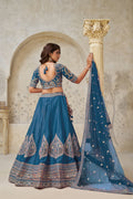 TEAL BLUE ELEGANT WEDDING LEHENGA WITH INTRICATE ZARI WORK