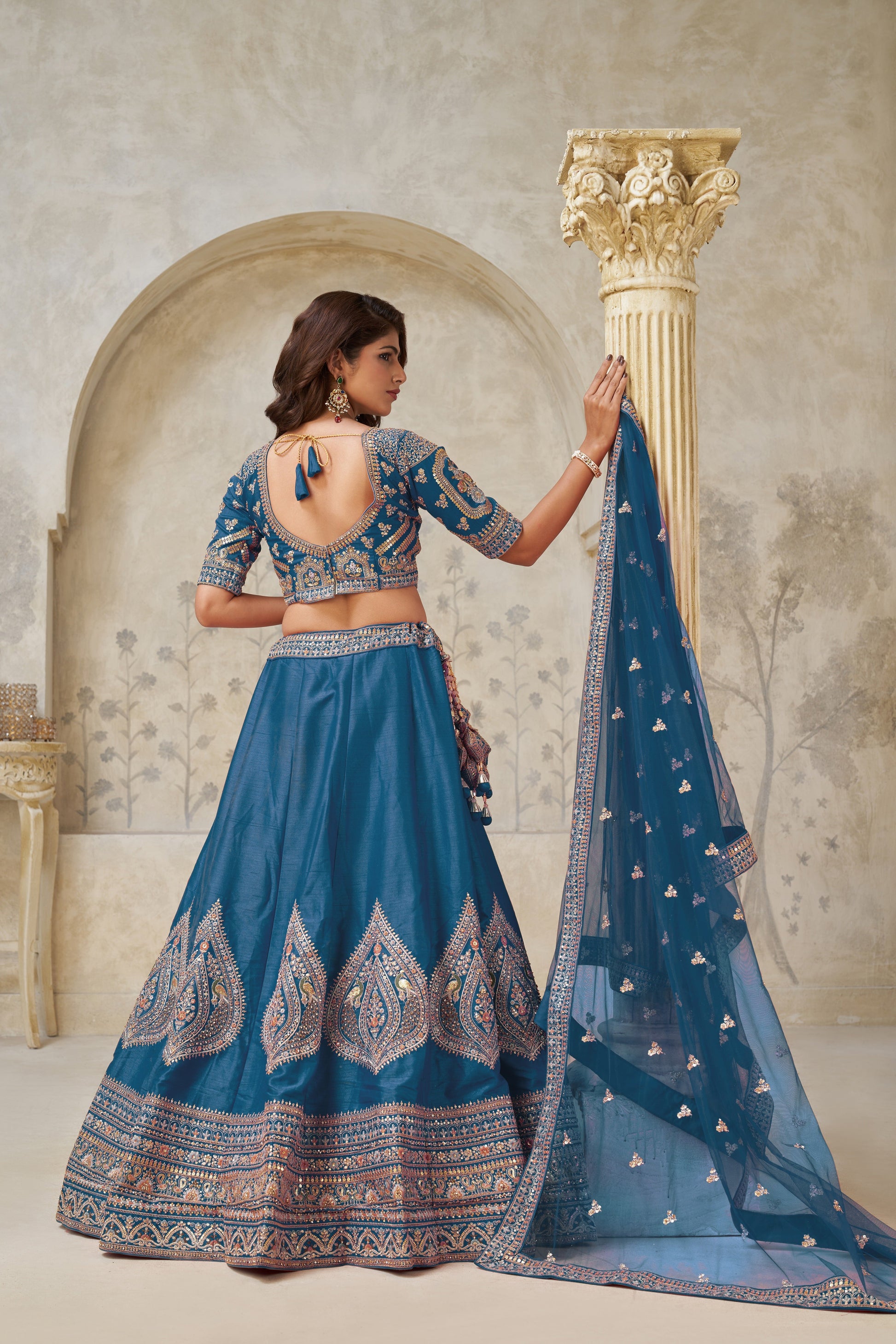 TEAL BLUE ELEGANT WEDDING LEHENGA WITH INTRICATE ZARI WORK
