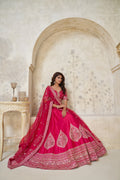 PINK WEDDING LEHENGA WITH INTRICATE LEAF EMBROIDERY