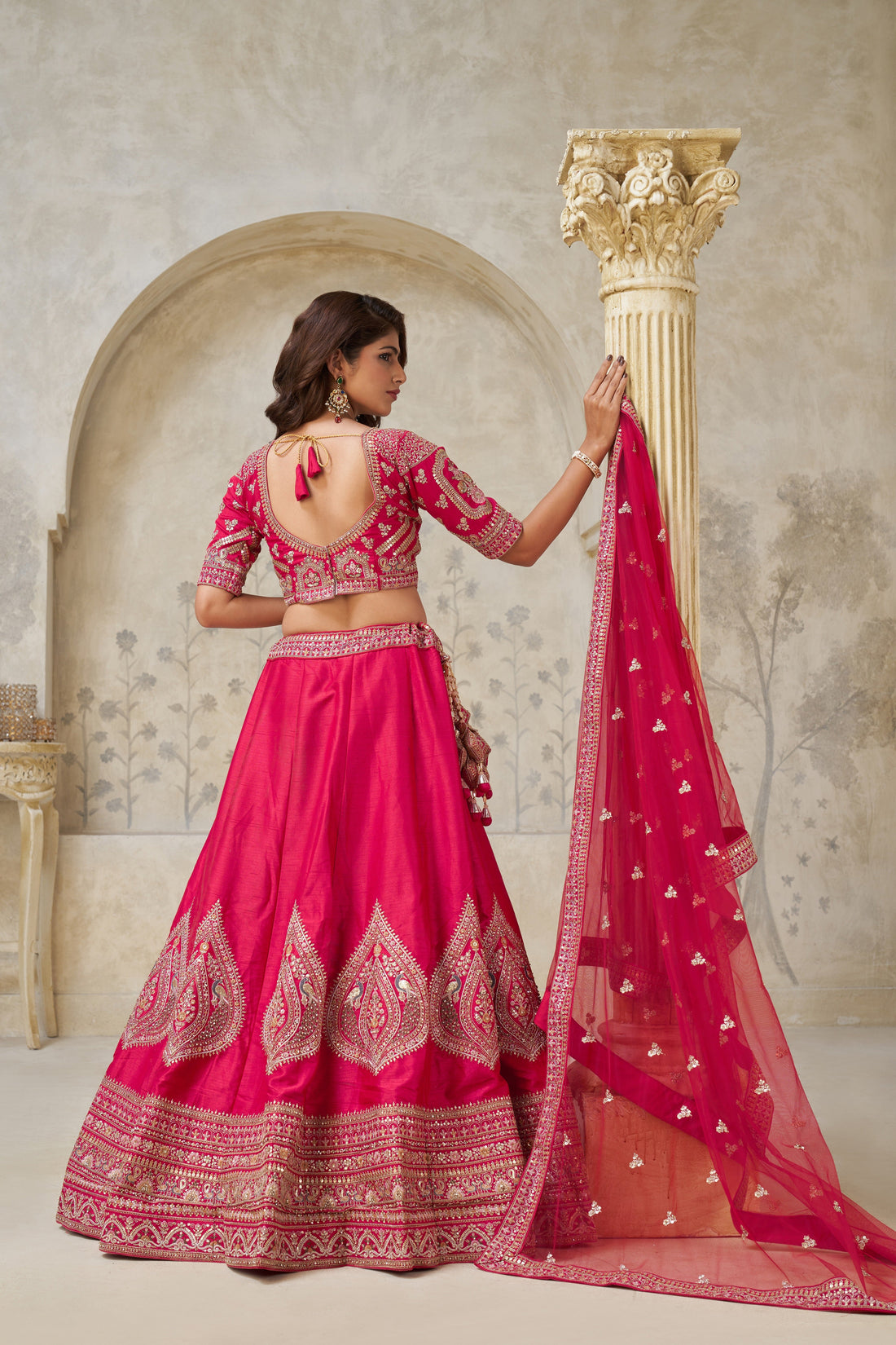 PINK WEDDING LEHENGA WITH INTRICATE LEAF EMBROIDERY