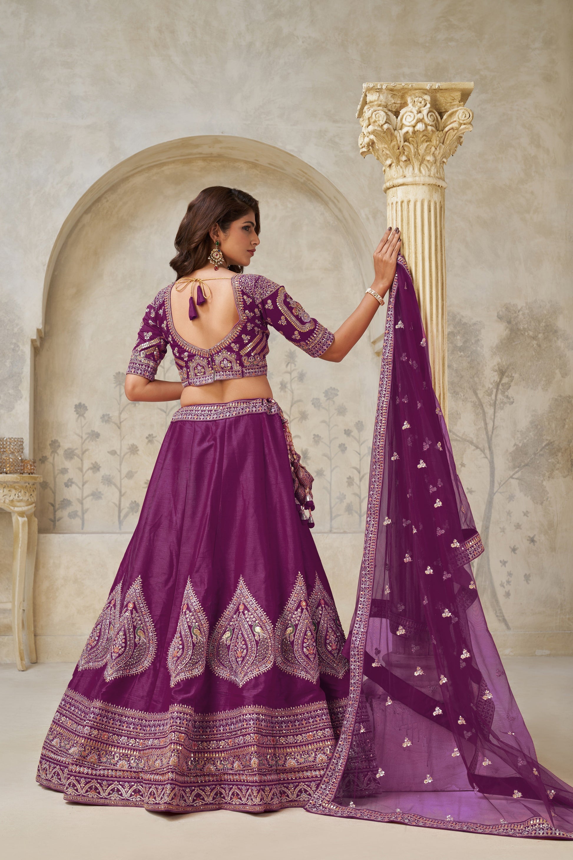 PREMIUM WINE LEHENGA WITH DELICATE LEAF MOTIF WORK