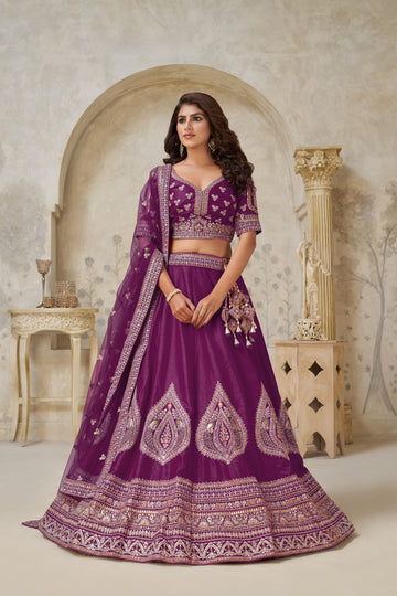PREMIUM WINE LEHENGA WITH DELICATE LEAF MOTIF WORK