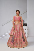 DESIGNER PINK RAW SILK LEHENGA WITH PEACOCK FEATHER WORK