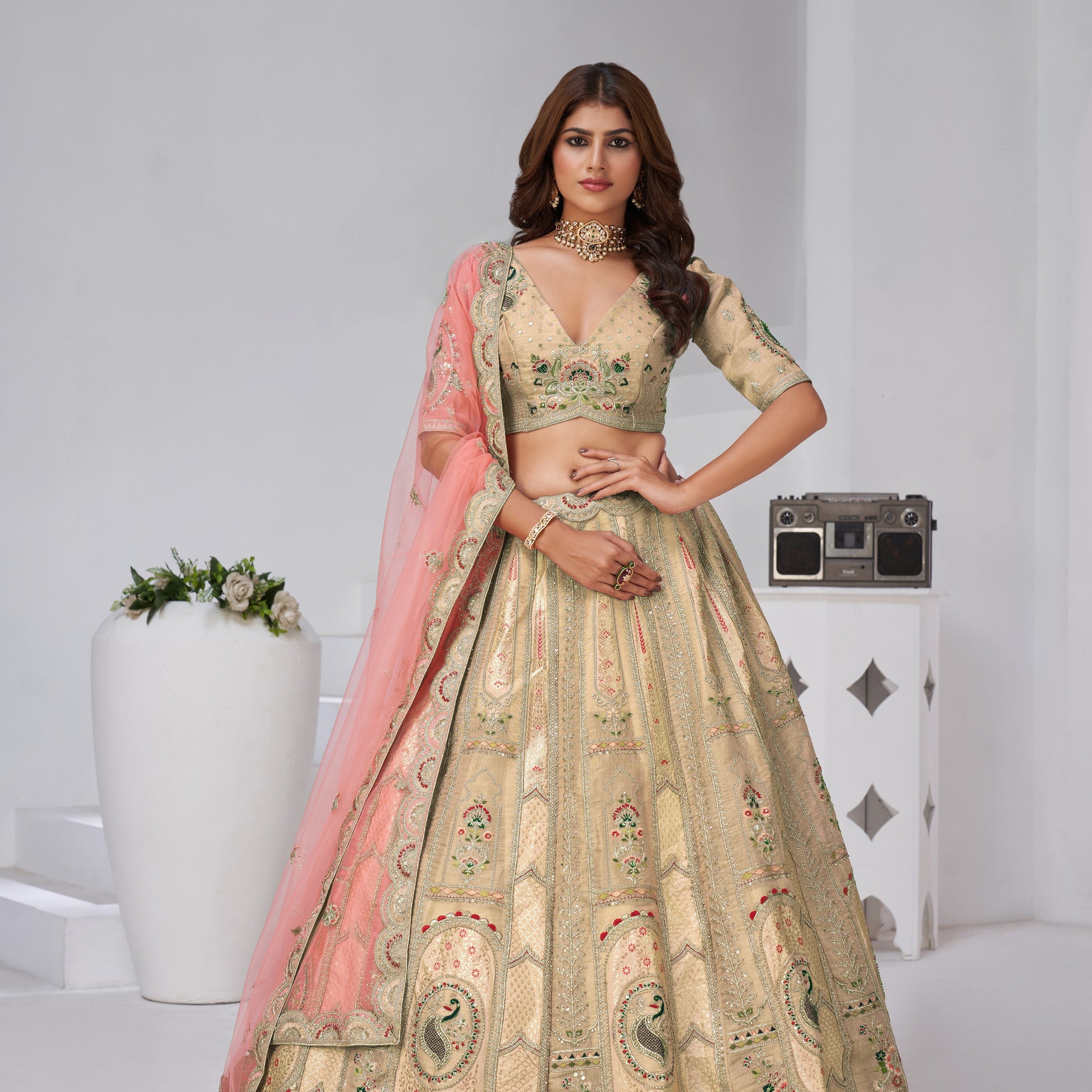 DESIGNER CREAM RAW SILK LEHENGA – FESTIVE GLAM COLLECTION