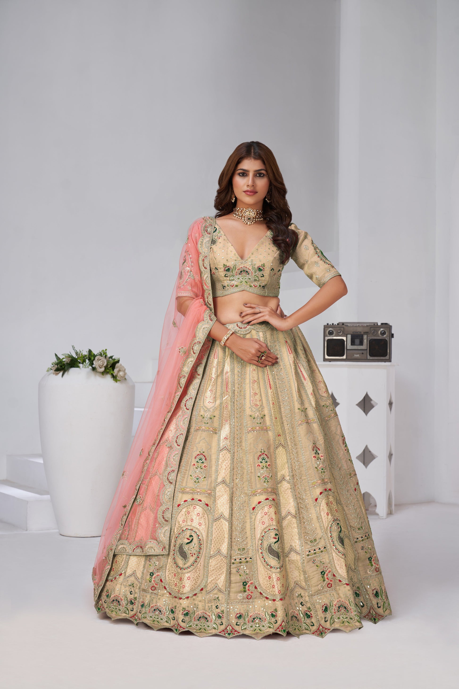 DESIGNER CREAM RAW SILK LEHENGA – FESTIVE GLAM COLLECTION