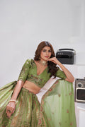 RAW SILK MEHNDI GREEN LEHENGA – FESTIVE GRACE COLLECTION