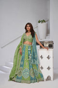 VIBRANT DUAL TONE GREEN & TURQUOISE LEHENGA WITH DOUBLE DUPATTAS