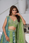 VIBRANT DUAL TONE GREEN & TURQUOISE LEHENGA WITH DOUBLE DUPATTAS
