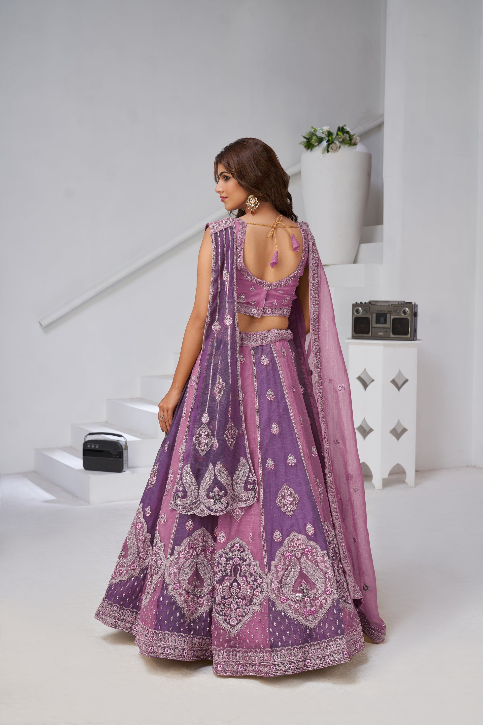 FESTIVE GLAM MAUVE & DARK PURPLE LEHENGA WITH DOUBLE LAYERED DUPATTAS