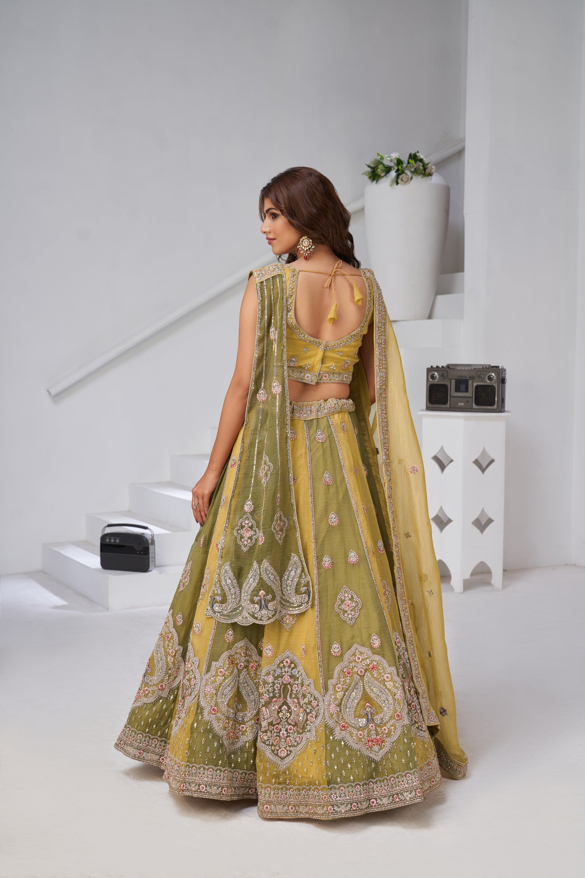 MUSTARD & GREEN DOUBLE DUPATTA LEHENGA – TRADITIONAL ELEGANCE