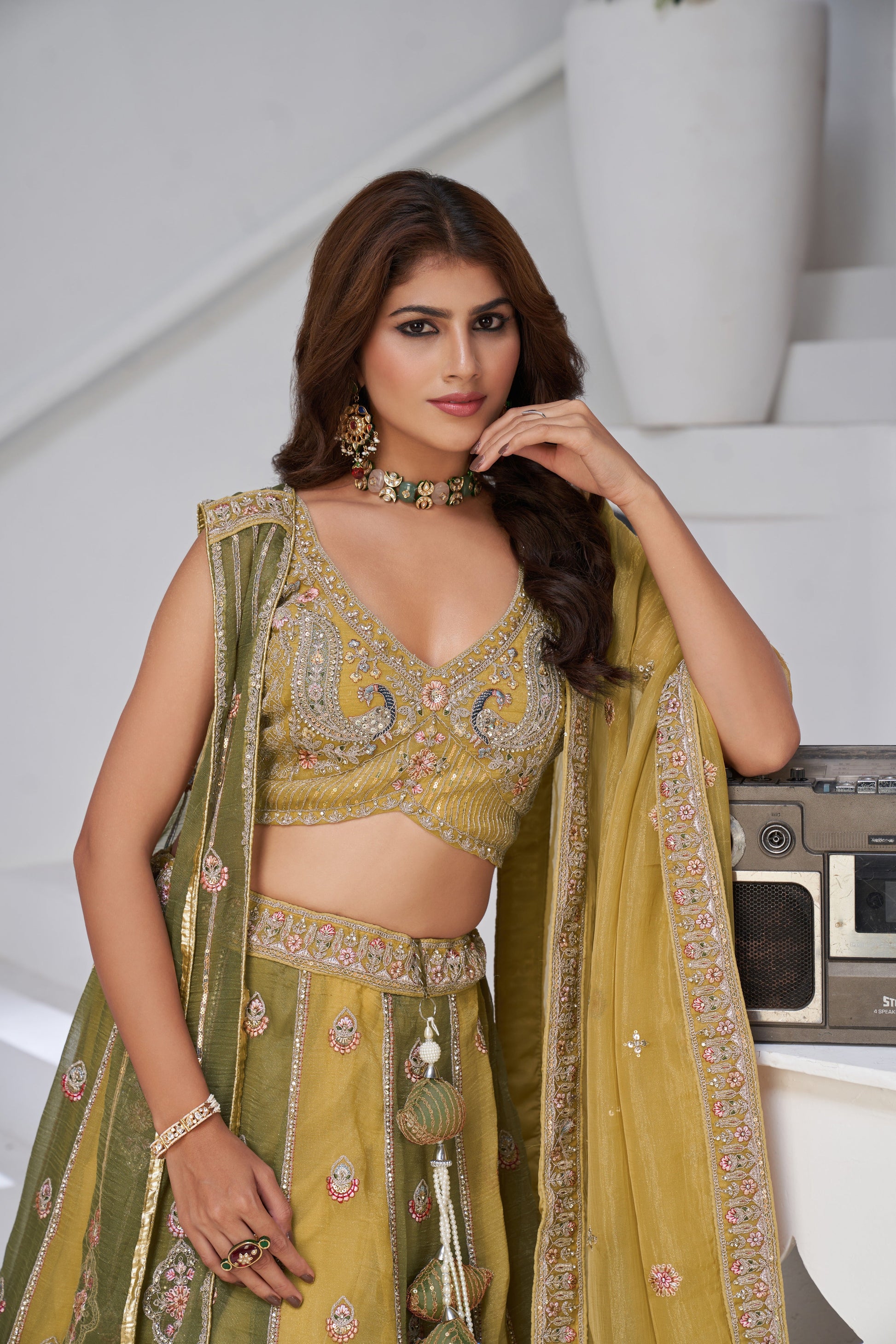 MUSTARD & GREEN DOUBLE DUPATTA LEHENGA – TRADITIONAL ELEGANCE