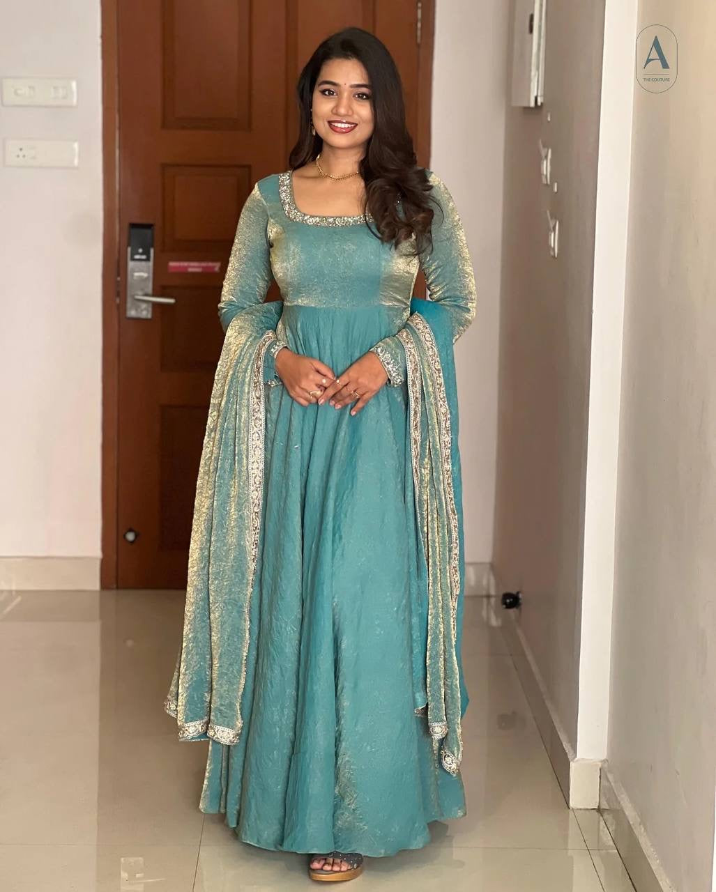 PARTY WEAR STYLE HEAVY FENDY SILK BASE EMBROIDERY SEQUENCE WORK GOWN