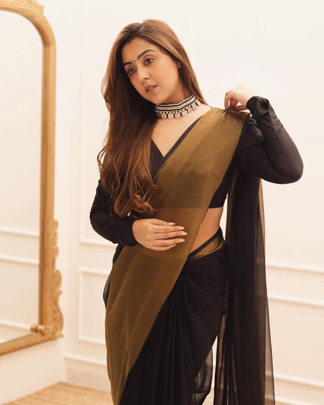 GLORIOUS DESIGNER LOOK GEORGETTE BASE READY TO WEAR PREPLATTED SAREE