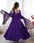 PURPLE ROMAN SILK FOUR-LAYER ANARKALI GOWN SET