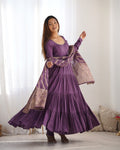 LAVENDER HEAVY ROMAN SILK CHANDERI ANARKALI SUIT SET
