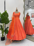 JUICY ORANGE COLOR JACQUARD ANARKALI GOWN