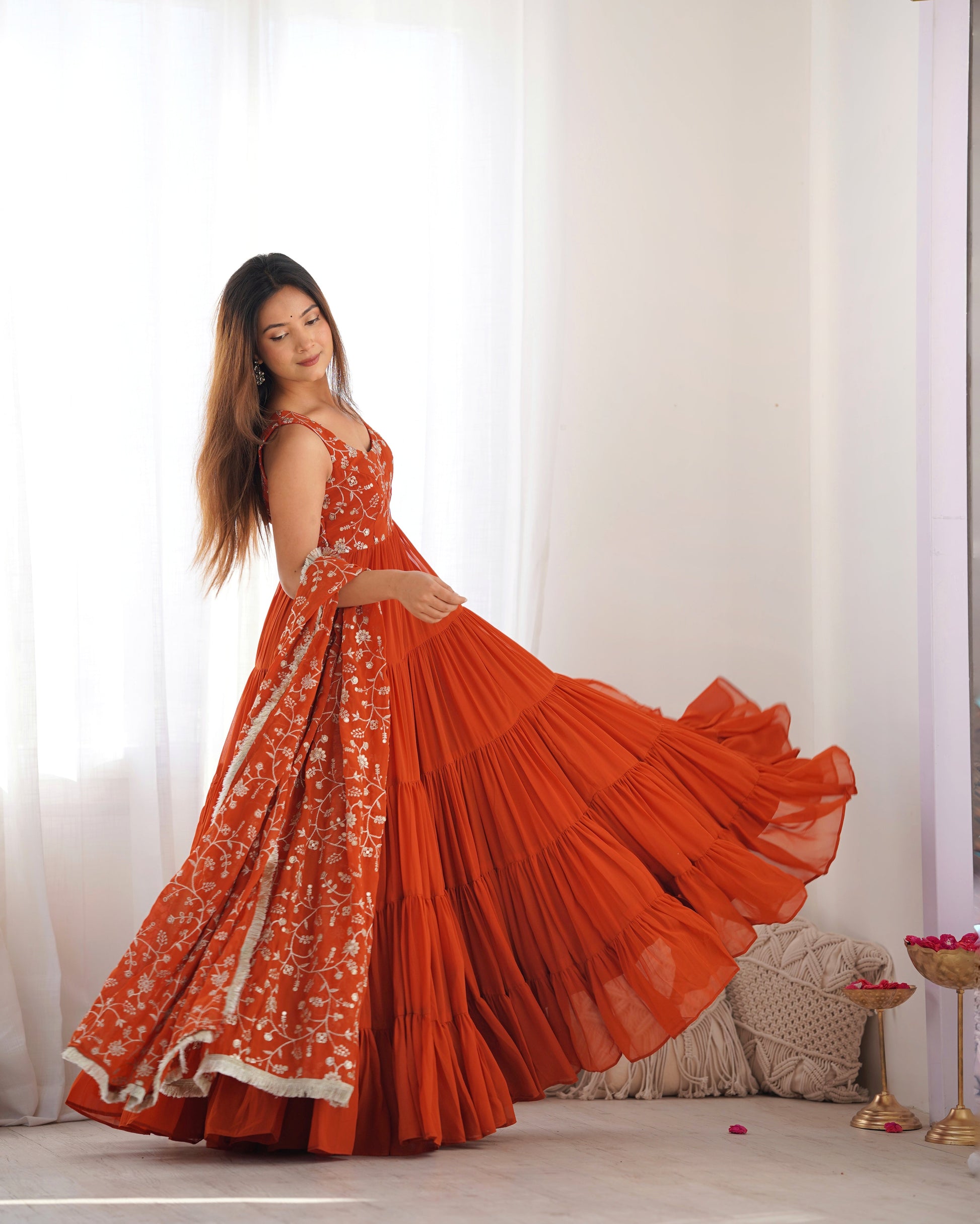 ELEGANT ORANGE ANARKALI SET FOR SPECIAL OCCASIONS