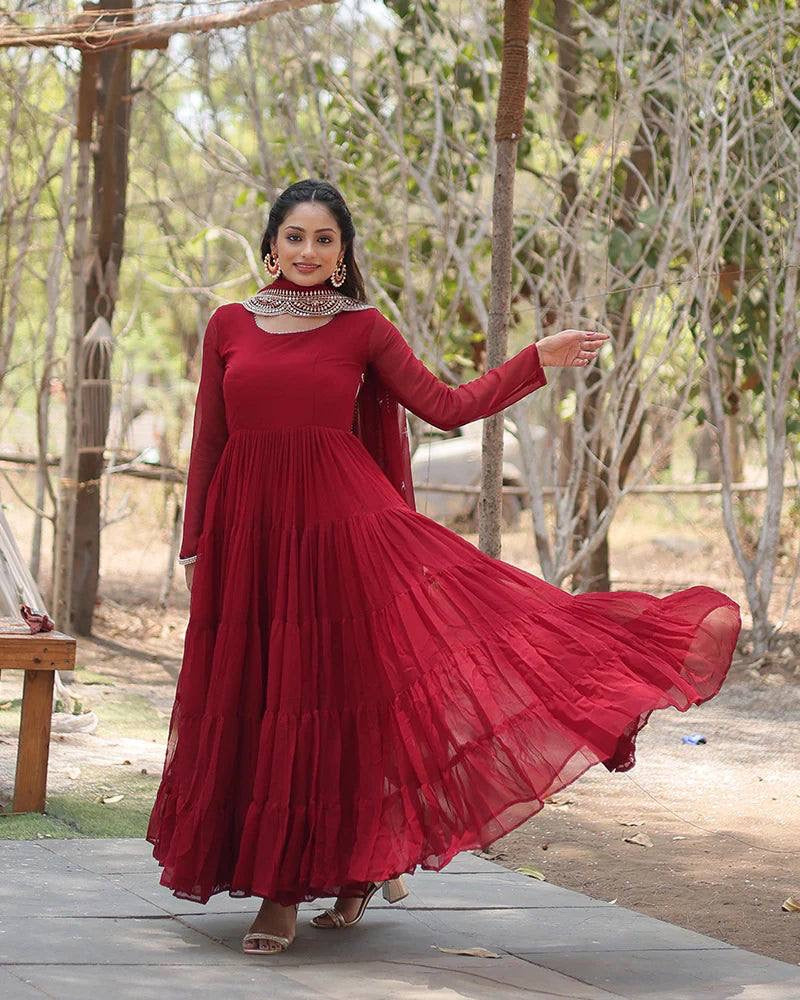 MAROON COLOR DESIGNER EMBROIDERED GOWN WITH DUPATTA