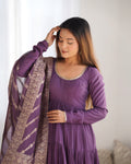 LAVENDER HEAVY ROMAN SILK CHANDERI ANARKALI SUIT SET