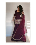 WINE COLOR GEORGETTE BASE EMBROIDERED WORK SHARARA SUIT SET OF 3