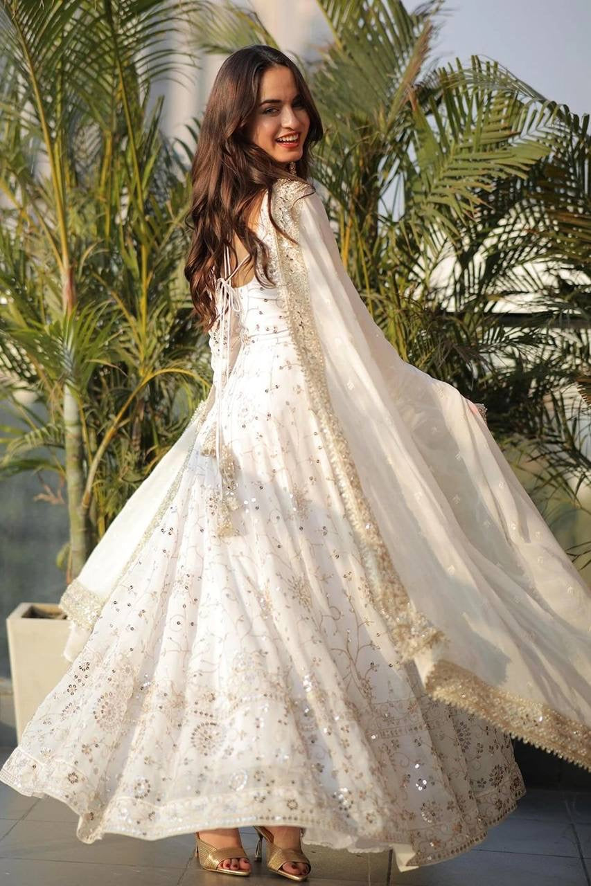 LUXURIOUS WHITE GOWN WITH SEQUENCE WORK & DUPATTA