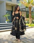 GLORIOUS BLACK COLOR GEORGETTE BASE DESIGNER LOOK ANARKALI SUIT WITH CHURIDAR AND EMBROIDERY WORK DUPPATA SET OF 3