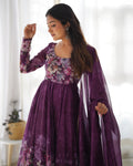TRENDY WINE FLORAL PRINTED ANARKALI SUIT SET WITH DUPATTA - MODERN & CHIC