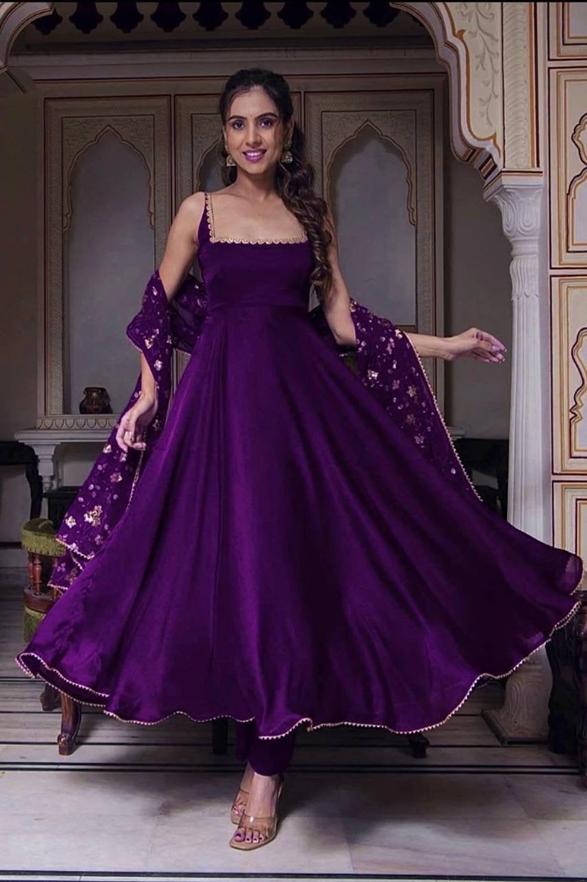 GORGEOUS VIOLET HEAVY FAUX GEORGETTE WITH FULLY FLAIR ANARKALI SUIT