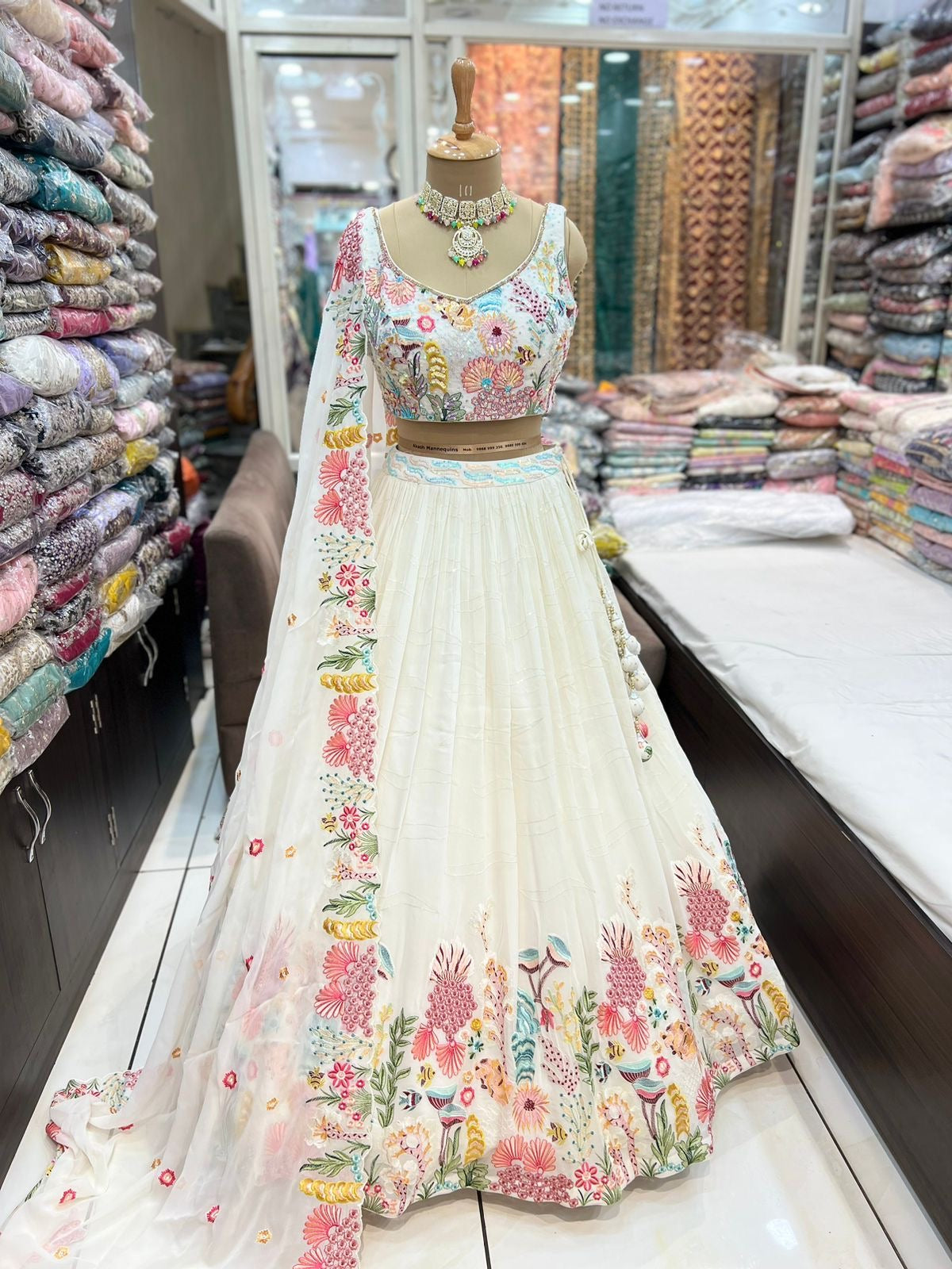 DELIGHTFUL WHITE COLOR MULTI THREAD DESIGNER HEAVY LEHENGA CHOLI