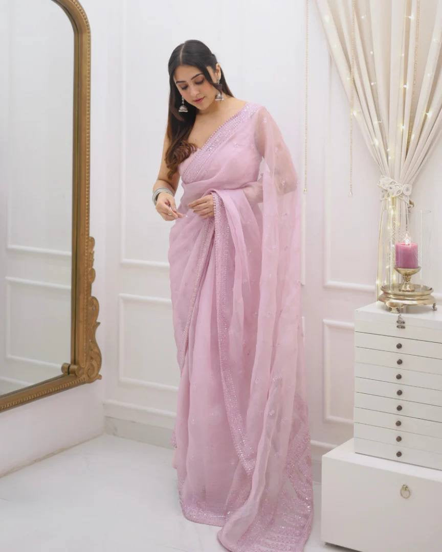 DESIGNER LOOK PINK COLOR KOTA CHEX SAREE