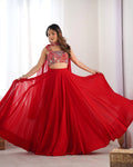 RED COLOR FULLY FLARED LEHENGA CHOLI WITH EXQUISITE EMBROIDERY