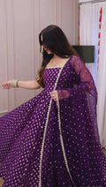 SHARMIN PANJAWANI PURPLE JACQUARD ANARKALI GOWN