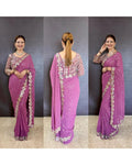 BOLLYWOOD BLOCKBUSTER ORIGINAL MIRROR WORK DESIGNER SAREE WITH BLOUSE