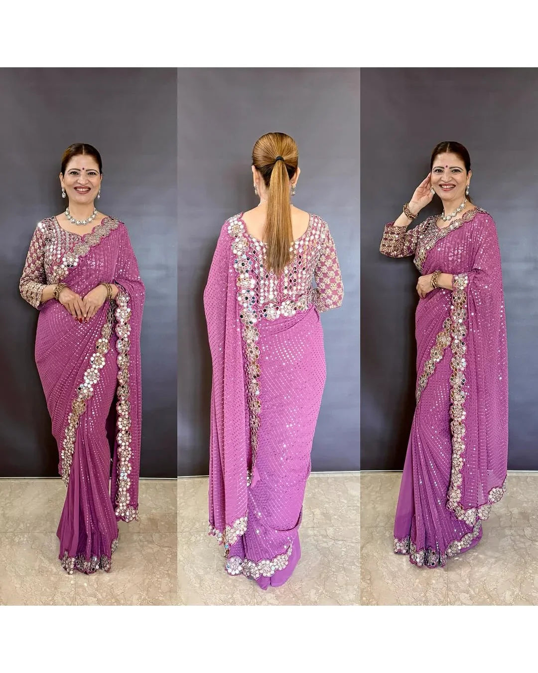 BOLLYWOOD BLOCKBUSTER ORIGINAL MIRROR WORK DESIGNER SAREE WITH BLOUSE