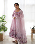 TRENDY PINK FLORAL ANARKALI SUIT SET WITH DUPATTA - MODERN & BEAUTIFUL