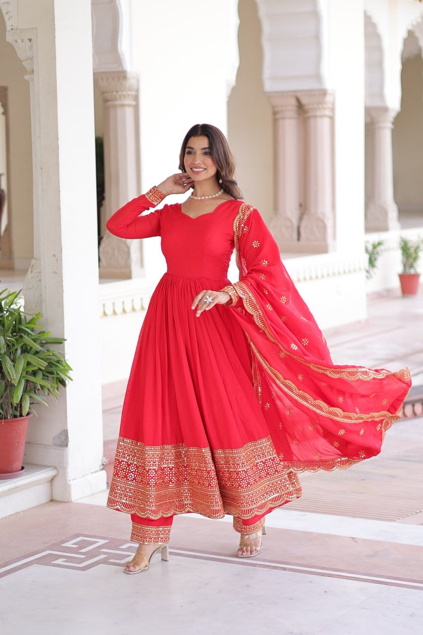 WEDDING SPECIAL RED ANARKALI GOWN SET